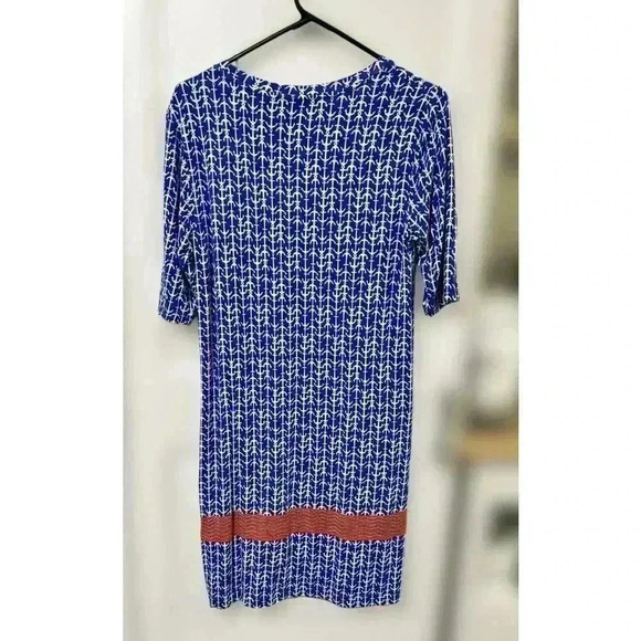 ANTIBES BLANC Women’s Blue, White, Red Anchor Print‎ Nautical Patriotic Dress M - Picture 2 of 6